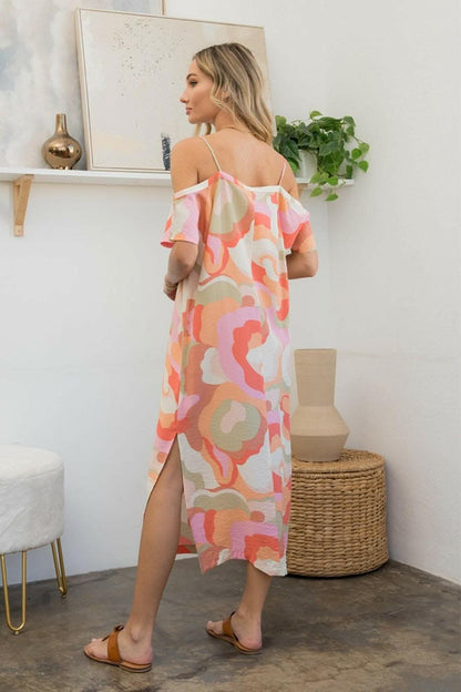 Sew In Love Full Size Printed Side Slit Midi Dress - Love Salve 