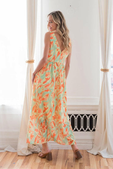Sew In Love Printed V-Neck Sleeveless Dress - Love Salve 