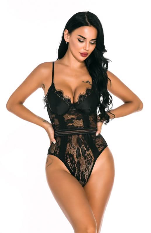 Sexy Lace Spandex Sheer Teddy Bodysuit 