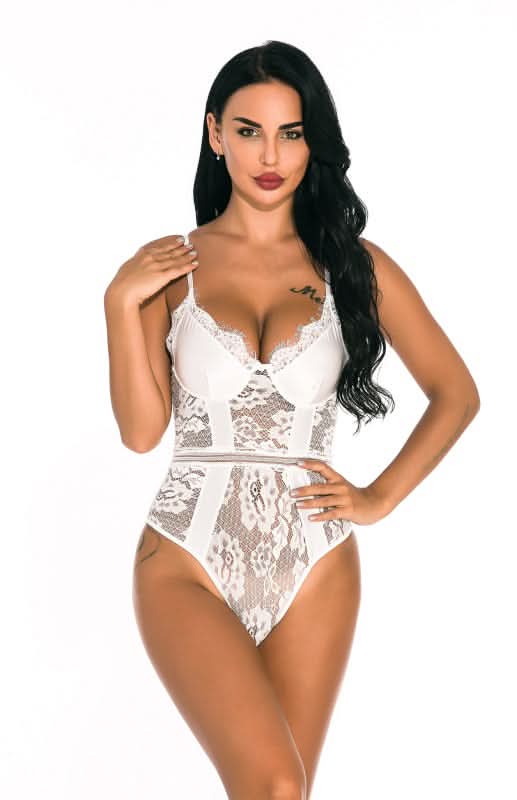 Sexy Lace Spandex Sheer Teddy Bodysuit 