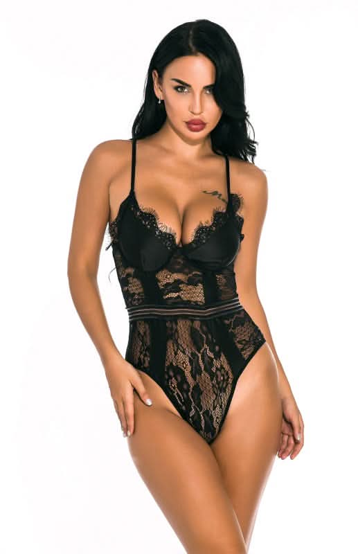 Sexy Lace Spandex Sheer Teddy Bodysuit 