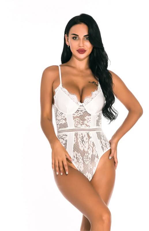 Sexy Lace Spandex Sheer Teddy Bodysuit 