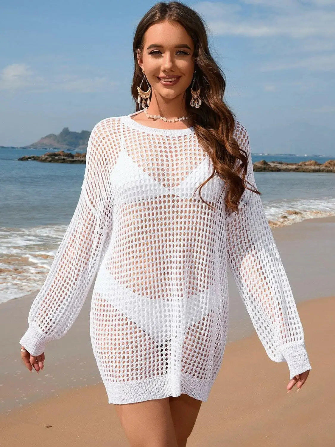 Sheer beach cover-up with boat neck - Love Salve 