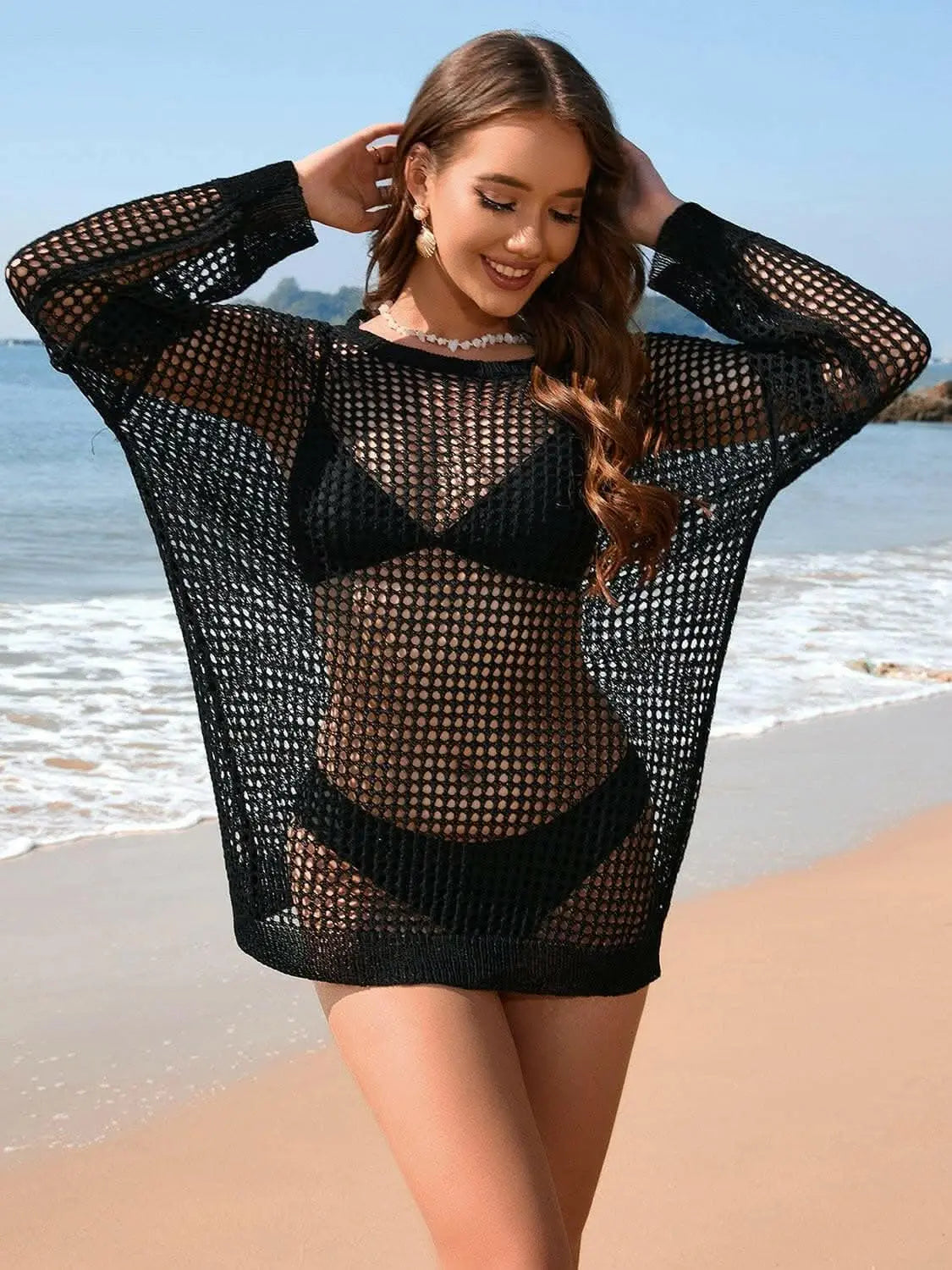 Sheer beach cover-up with boat neck - Love Salve 