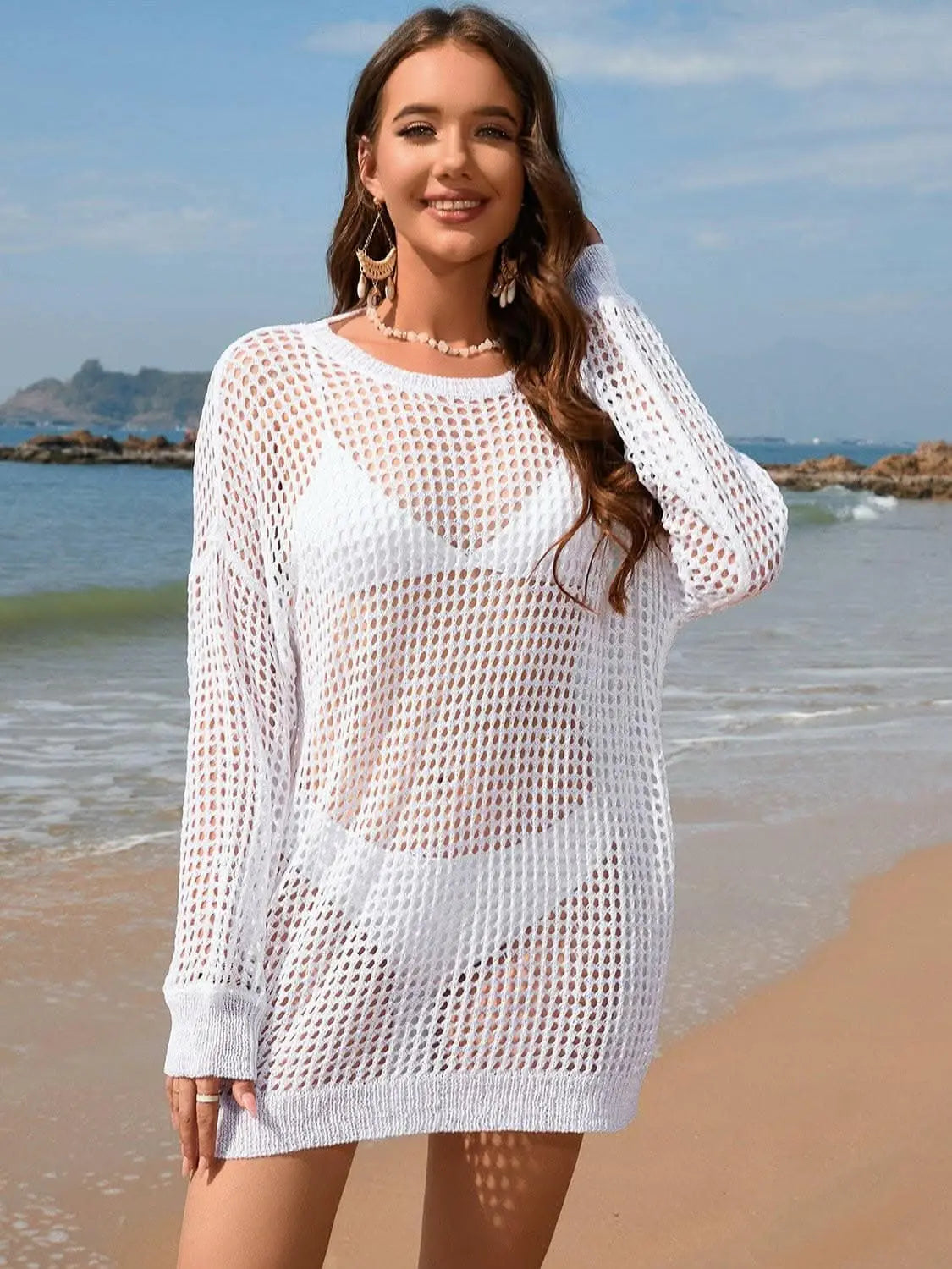 Sheer beach cover-up with boat neck - Love Salve 