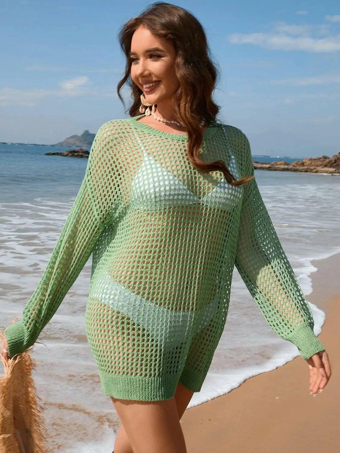 Sheer beach cover-up with boat neck - Love Salve 