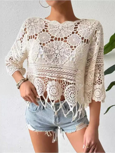 Sheer beach cover-up with openwork design 
