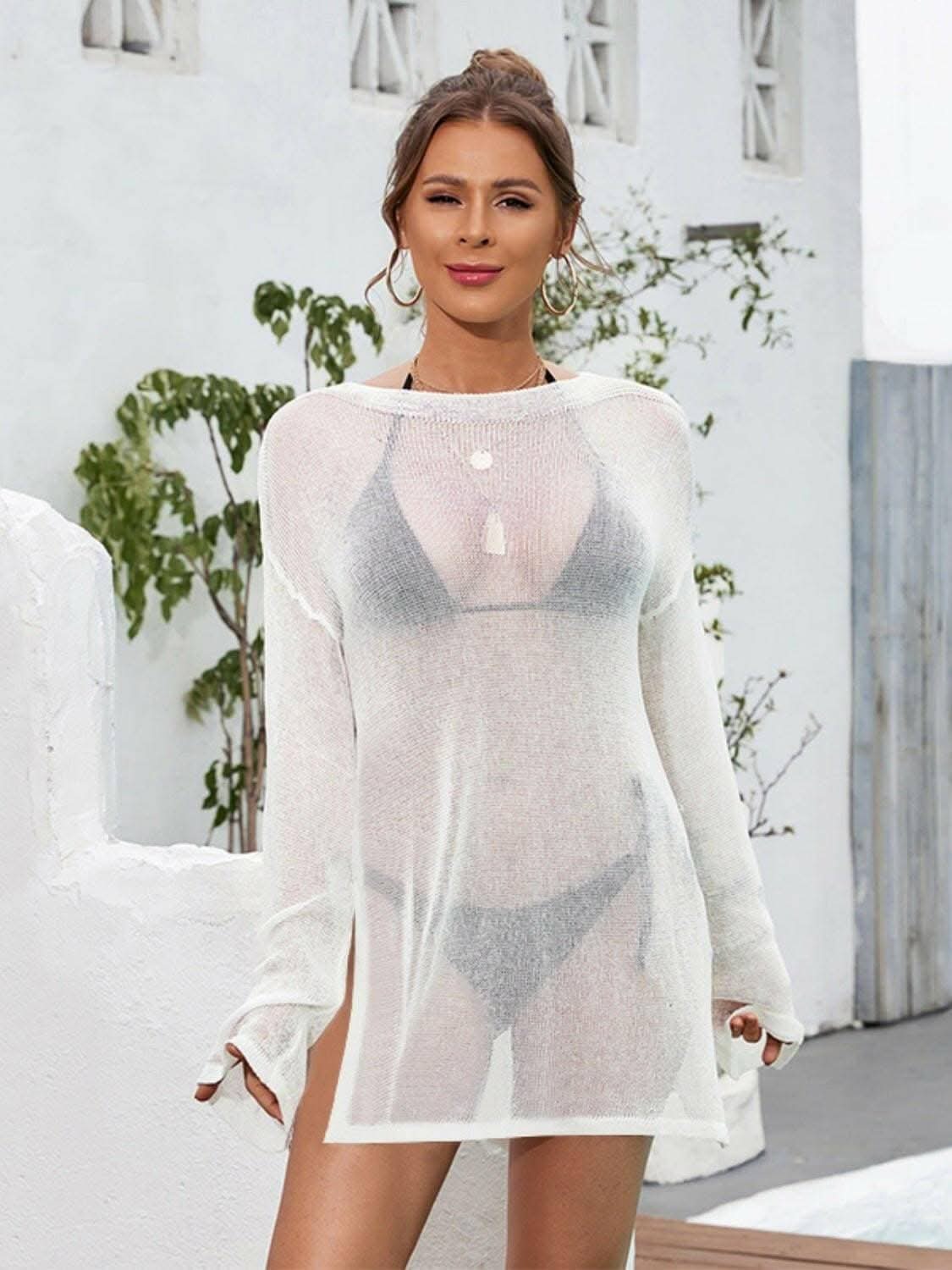 Sheer beach cover-up with sleeves 