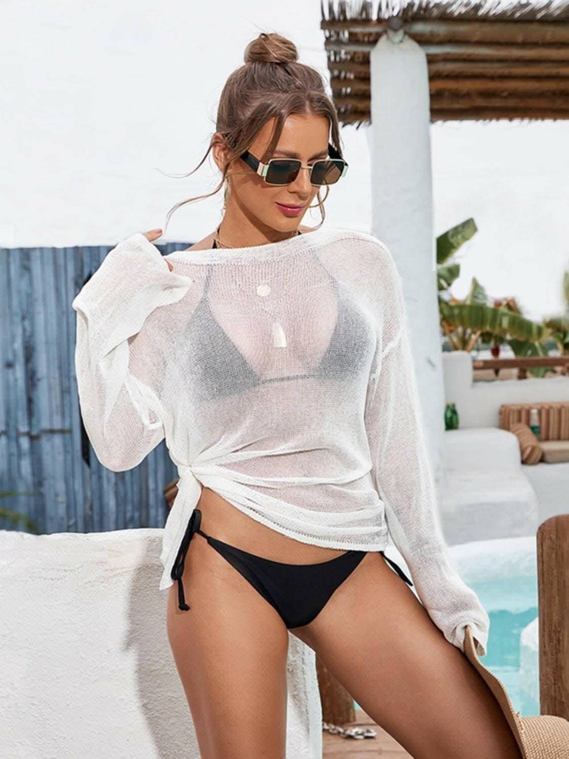 Sheer beach cover-up with sleeves 