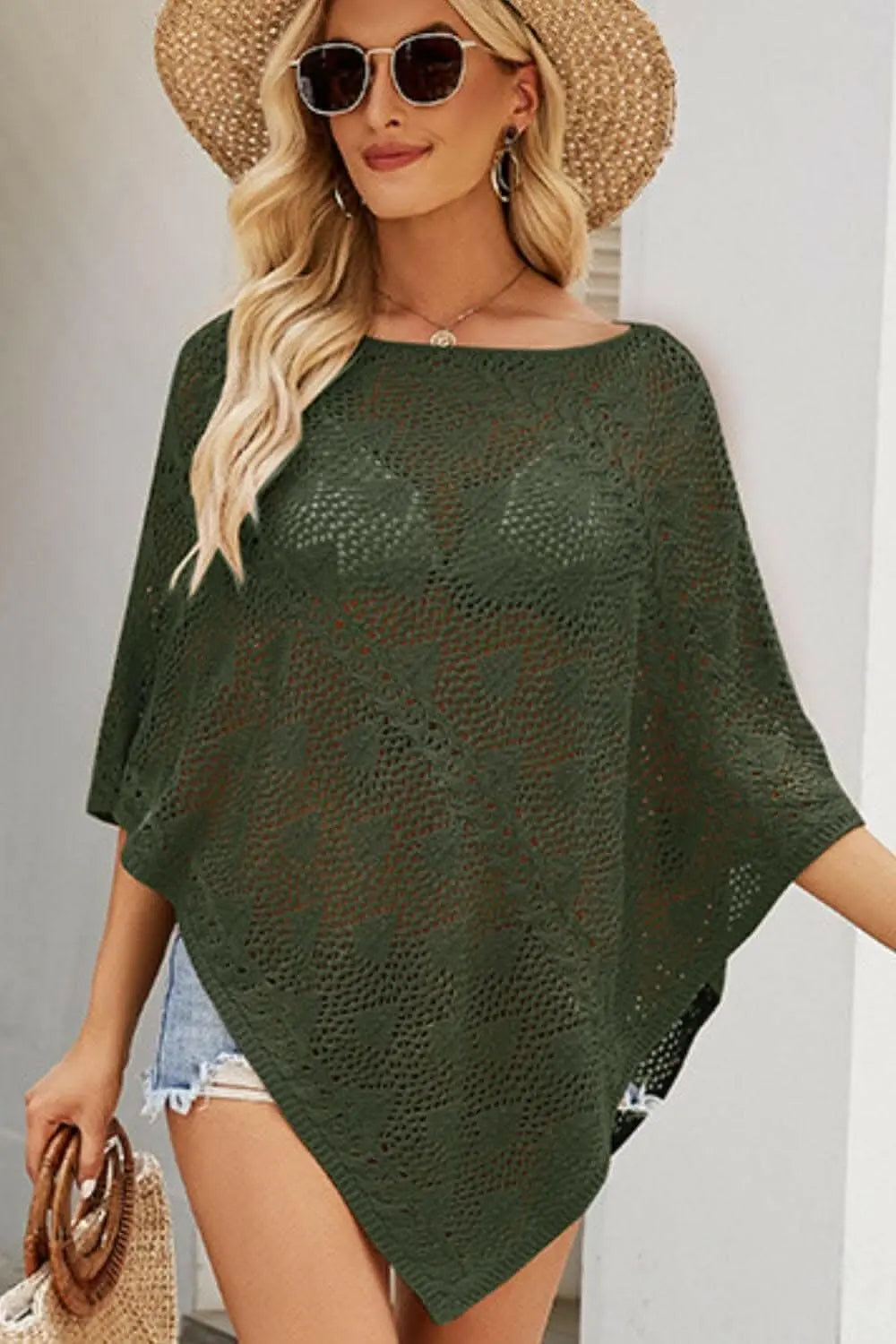 Sheer boat neck cover-up with openwork details - Love Salve 