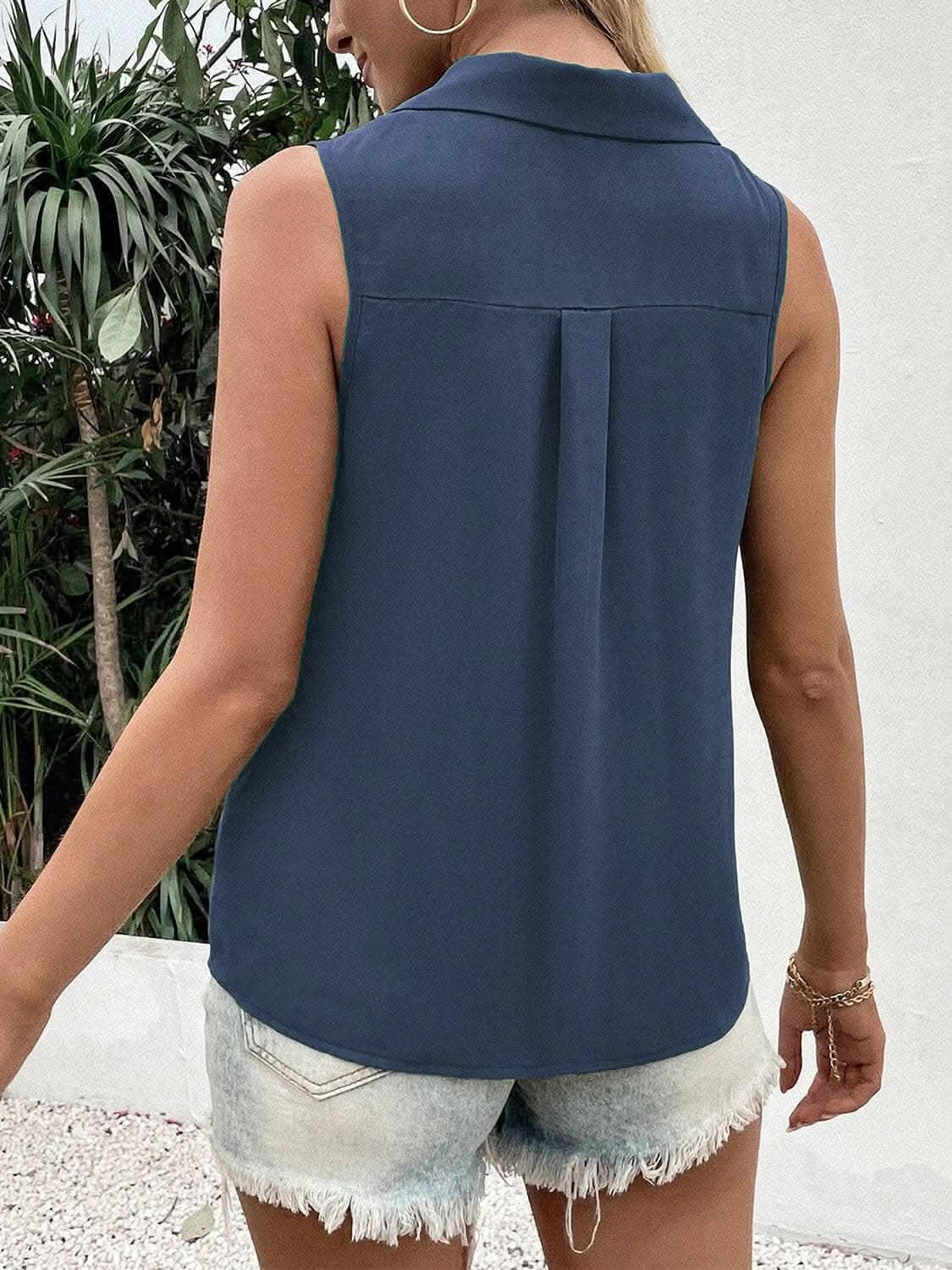 Sheer button-up tank with collar - Love Salve 