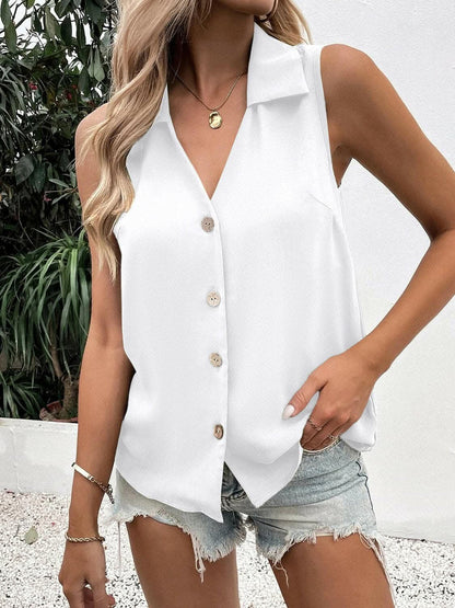 Sheer button-up tank with collar - Love Salve 