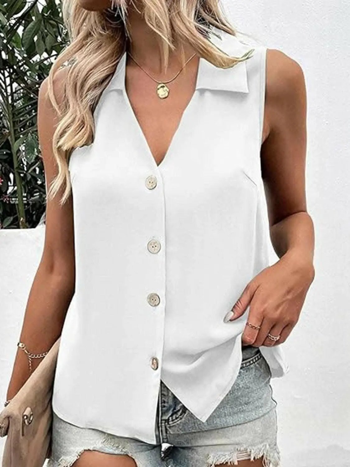 Sheer button-up tank with collar - Love Salve 