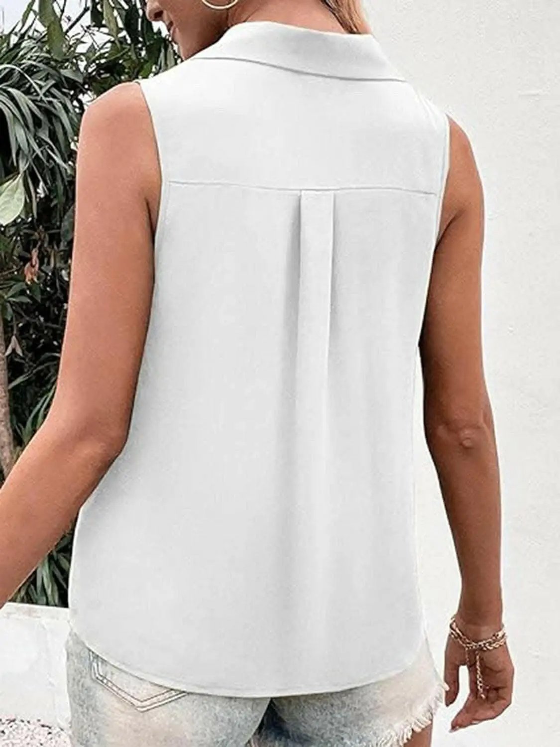 Sheer button-up tank with collar - Love Salve 