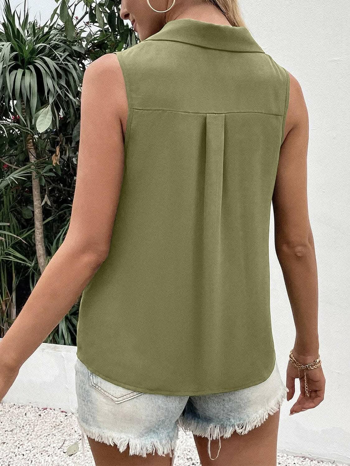 Sheer button-up tank with collar - Love Salve 