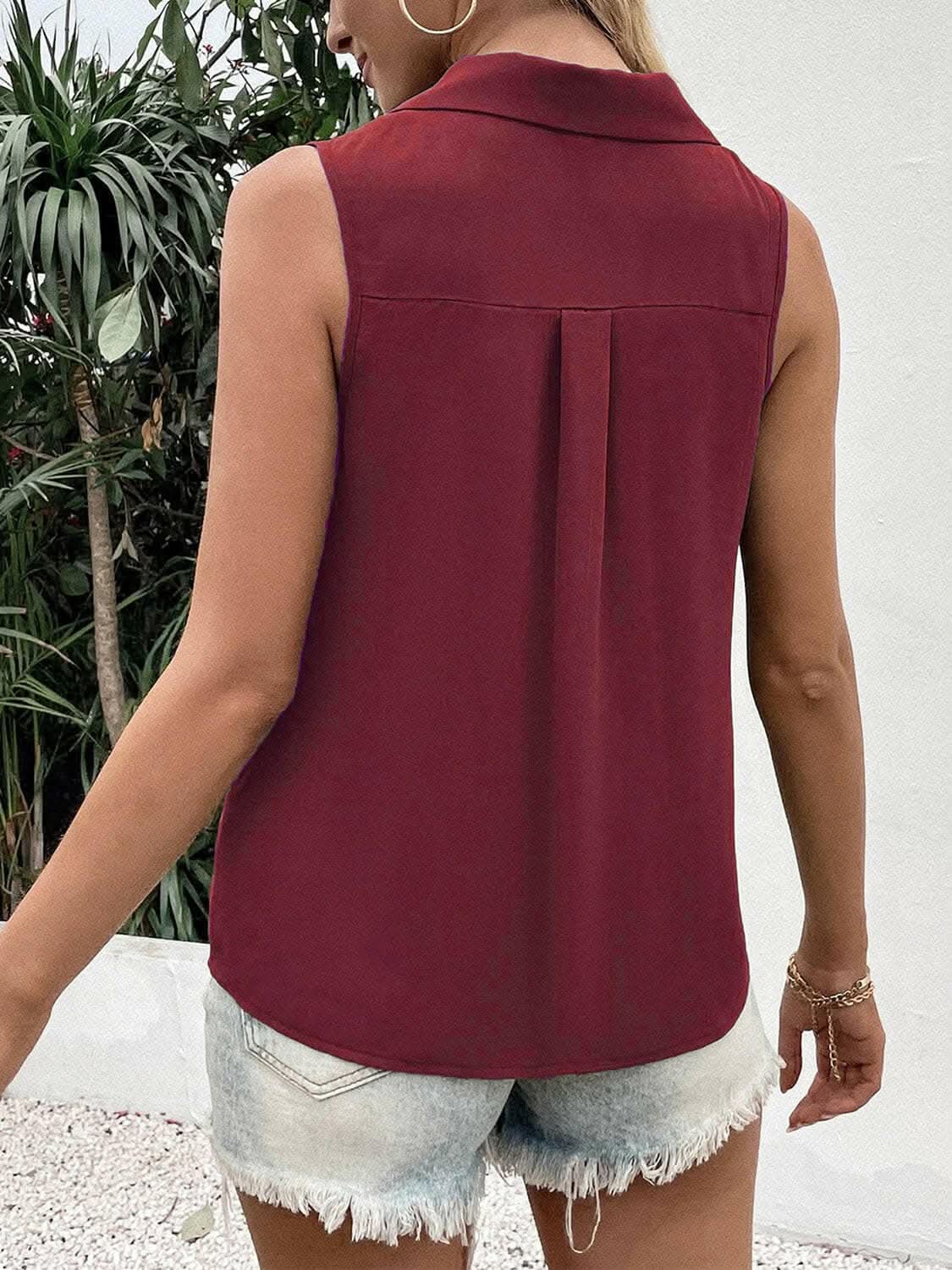 Sheer button-up tank with collar - Love Salve 
