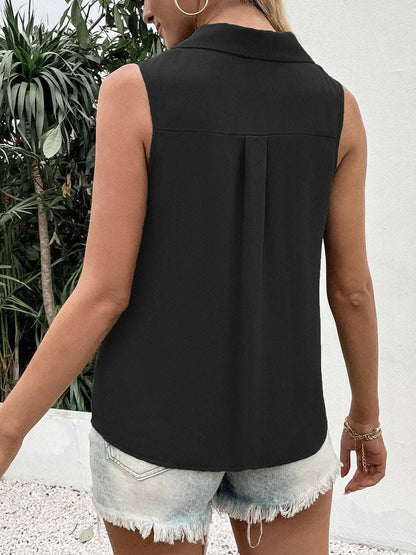 Sheer button-up tank with collar - Love Salve 