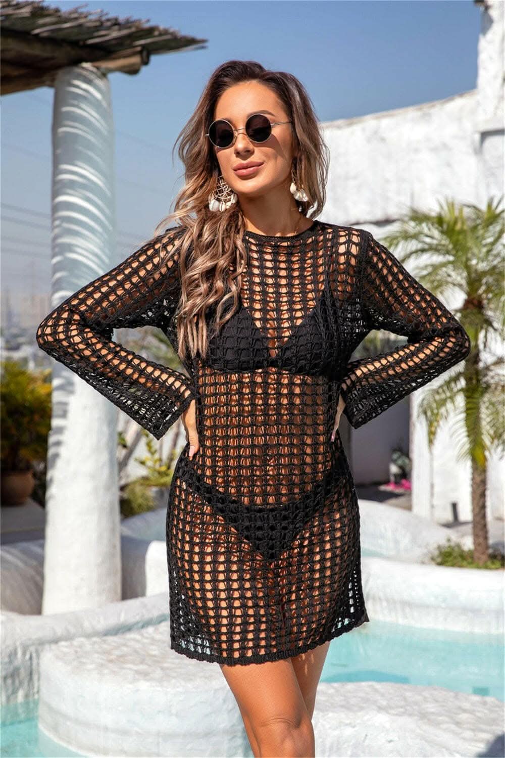 Sheer elegance round neck cover-up 