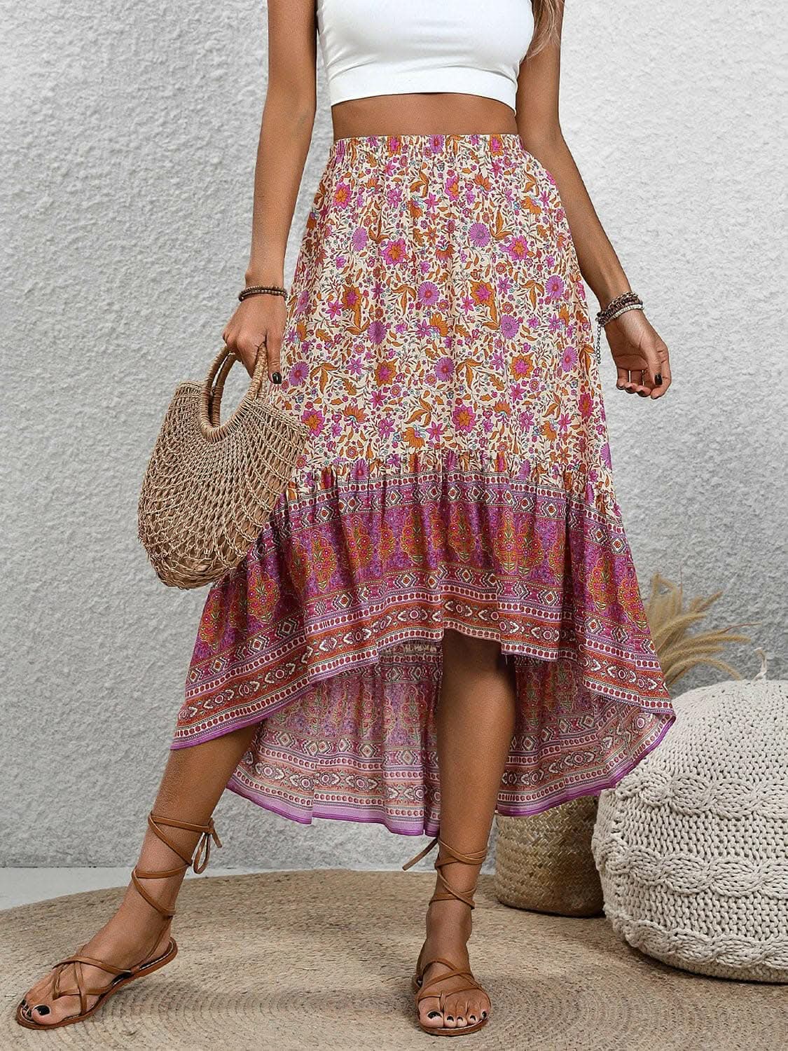 Sheer high-low skirt with elastic waist - Love Salve 