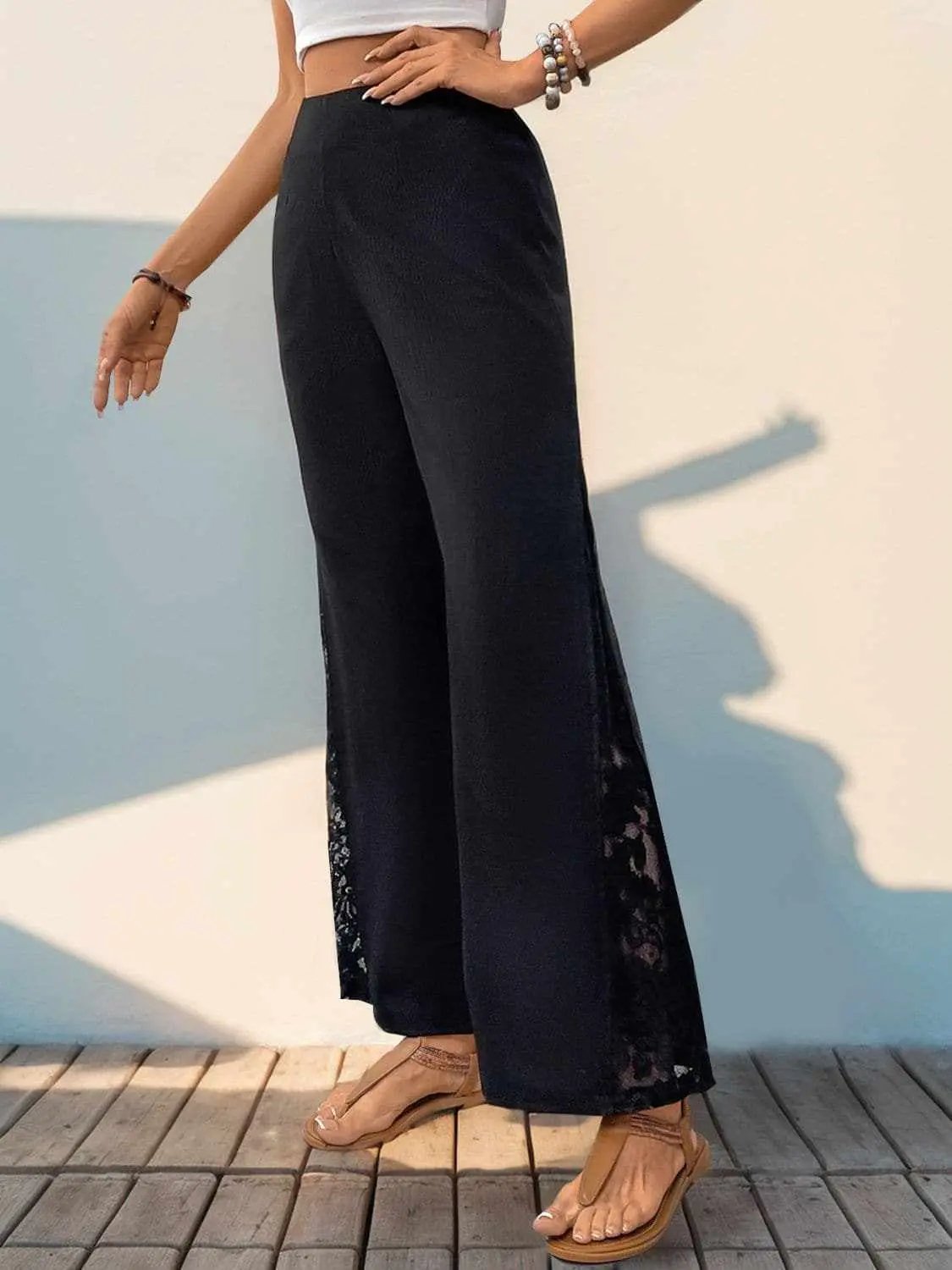 Sheer lace wide leg trousers - Love Salve 