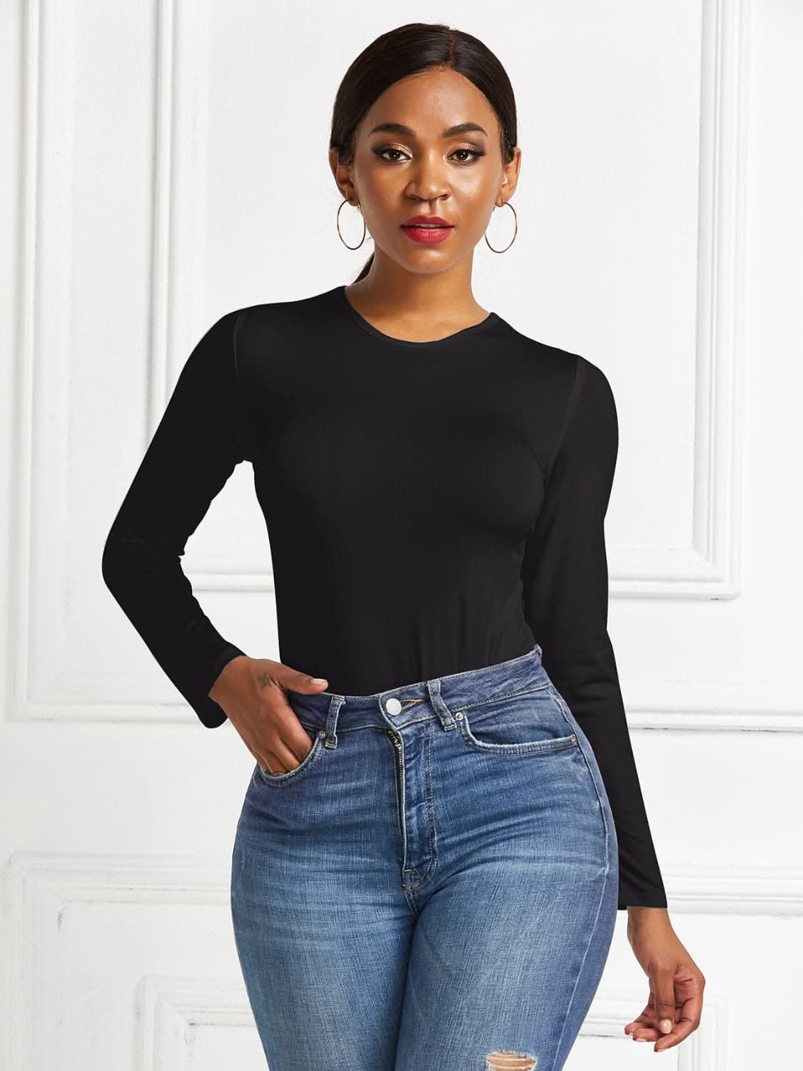 Sheer long sleeve bodysuit - stretch fit 