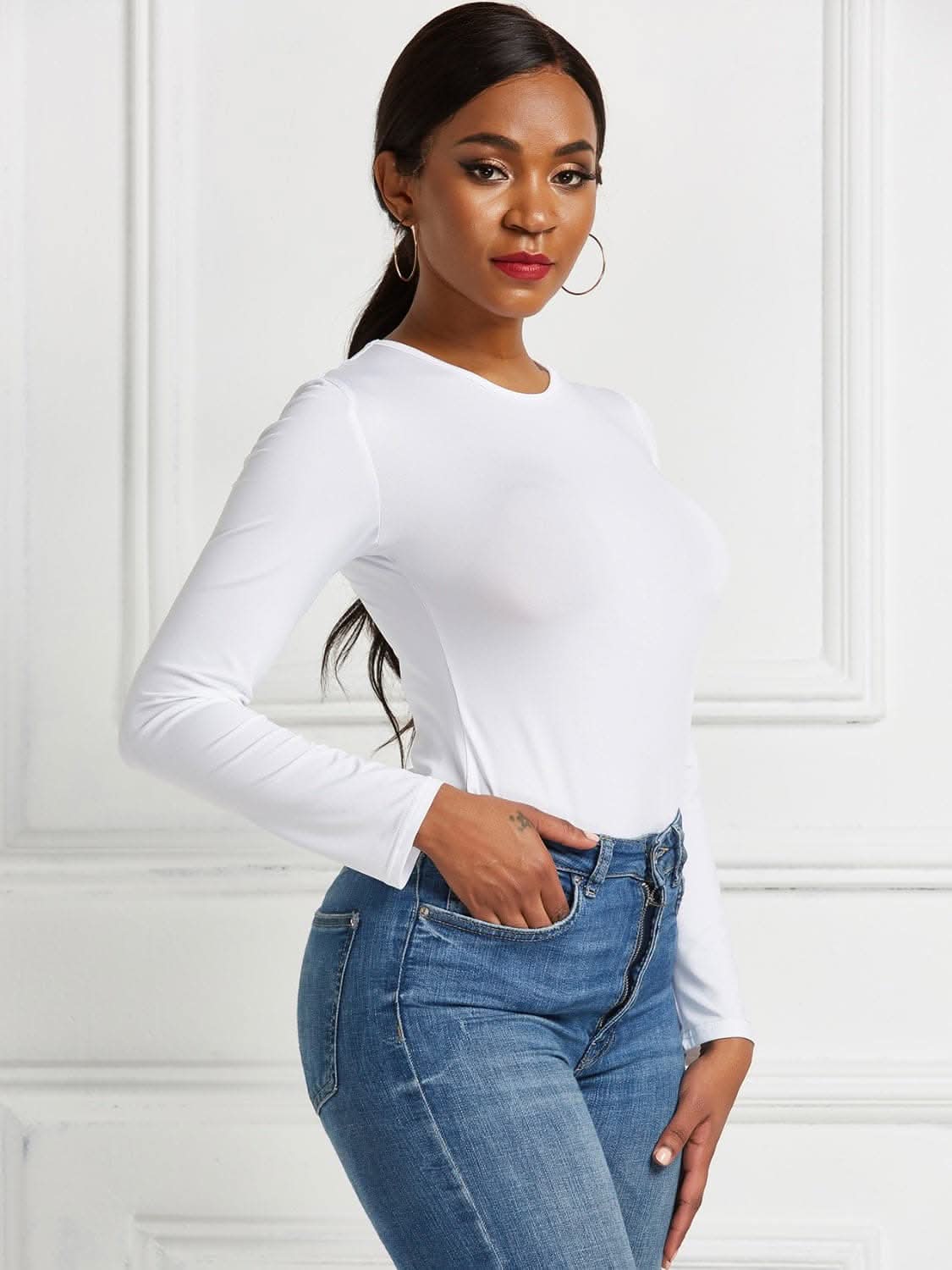 Sheer long sleeve bodysuit - stretch fit 