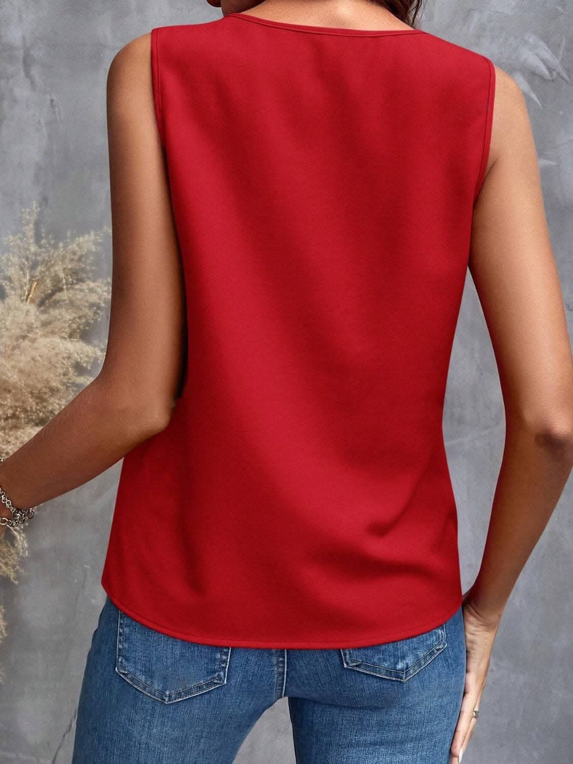 Sheer ruffled v-neck tank top 