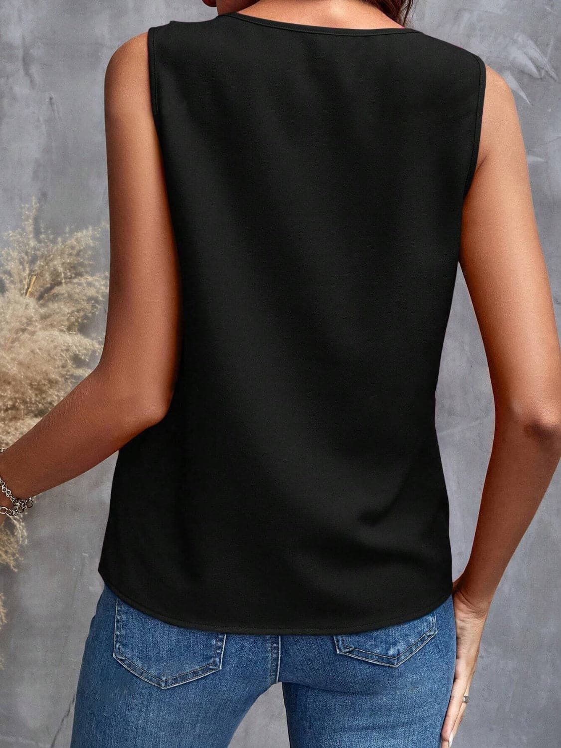 Sheer ruffled v-neck tank top 