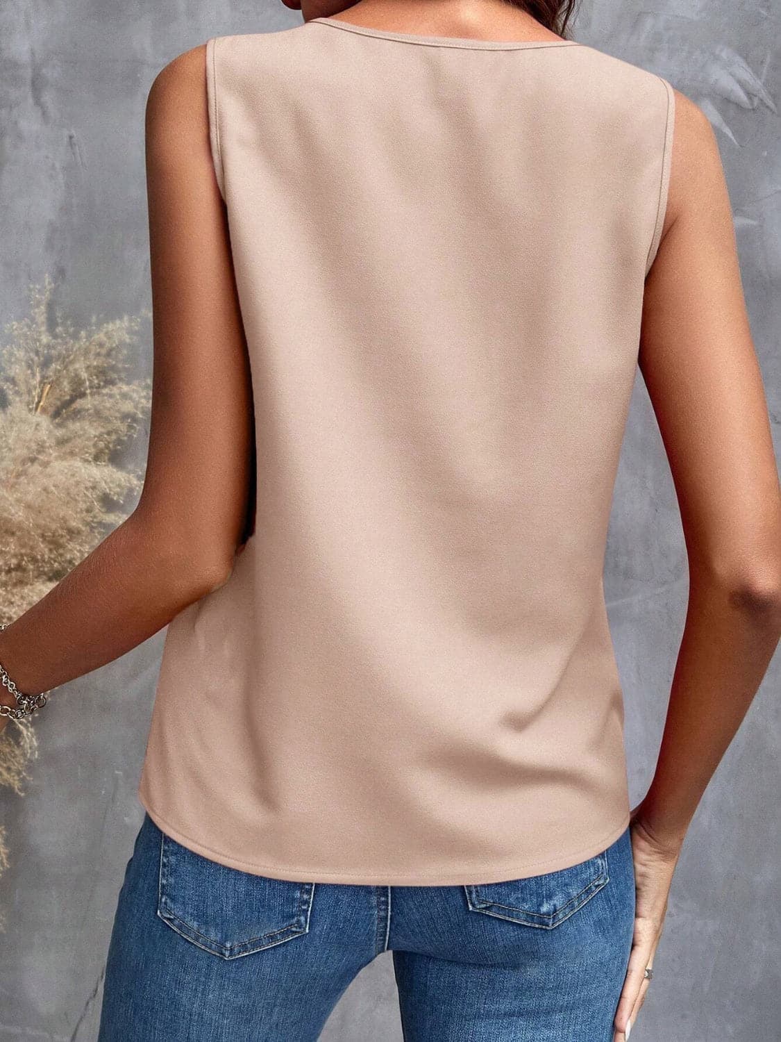Sheer ruffled v-neck tank top 
