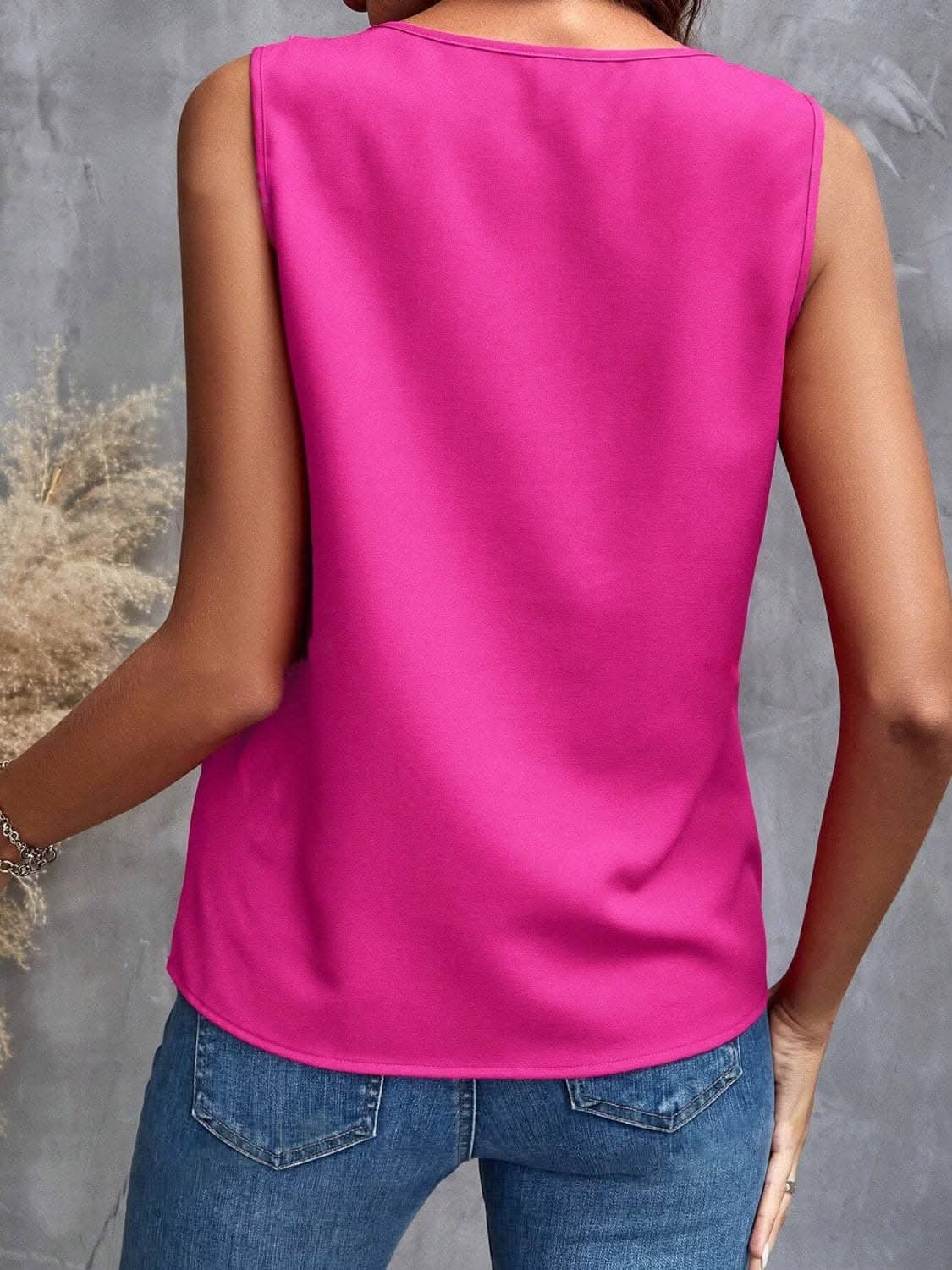 Sheer ruffled v-neck tank top 