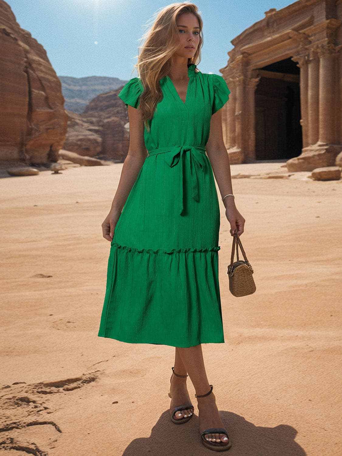 Sheer tied cap sleeve dress - Love Salve 