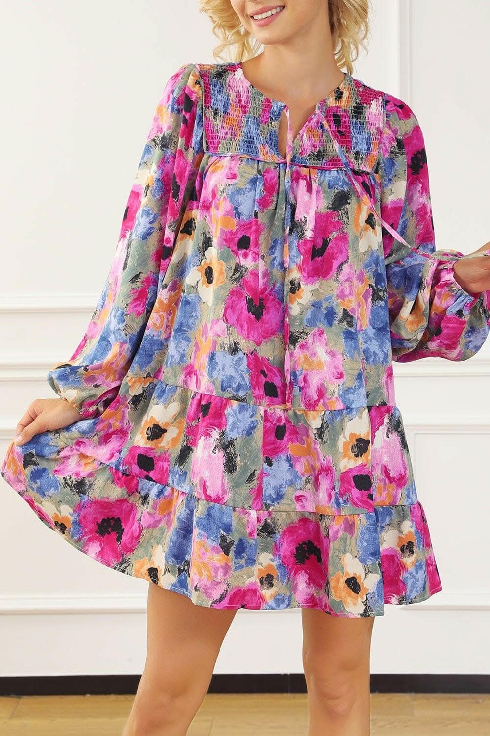 Sheer tie neck mini dress - Love Salve 