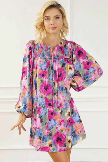 Sheer tie neck mini dress - Love Salve 