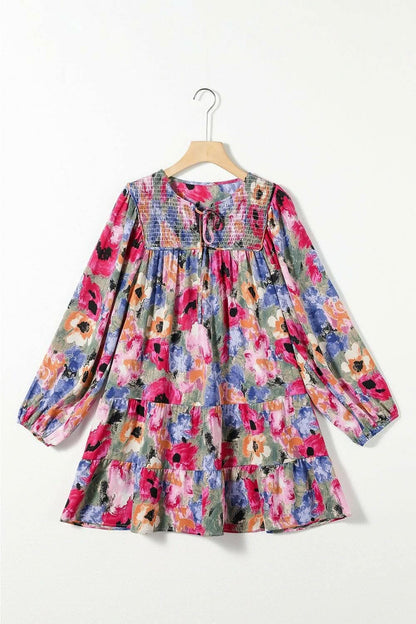 Sheer tie neck mini dress - Love Salve 