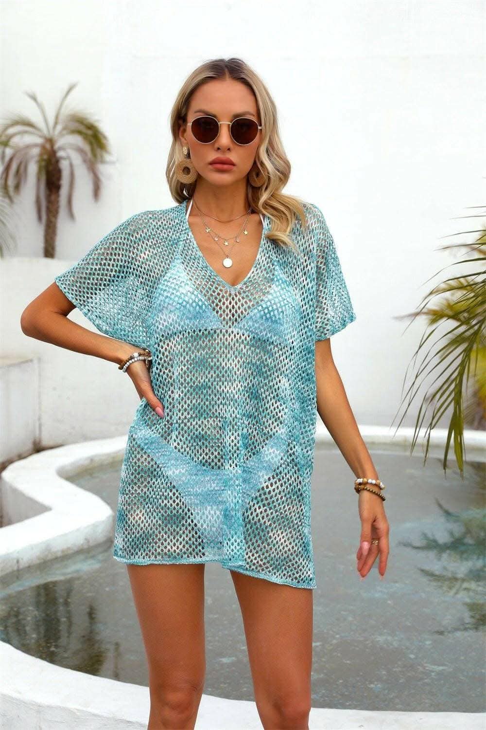 Sheer v-neck beach cover-up - elegant design - Love Salve 