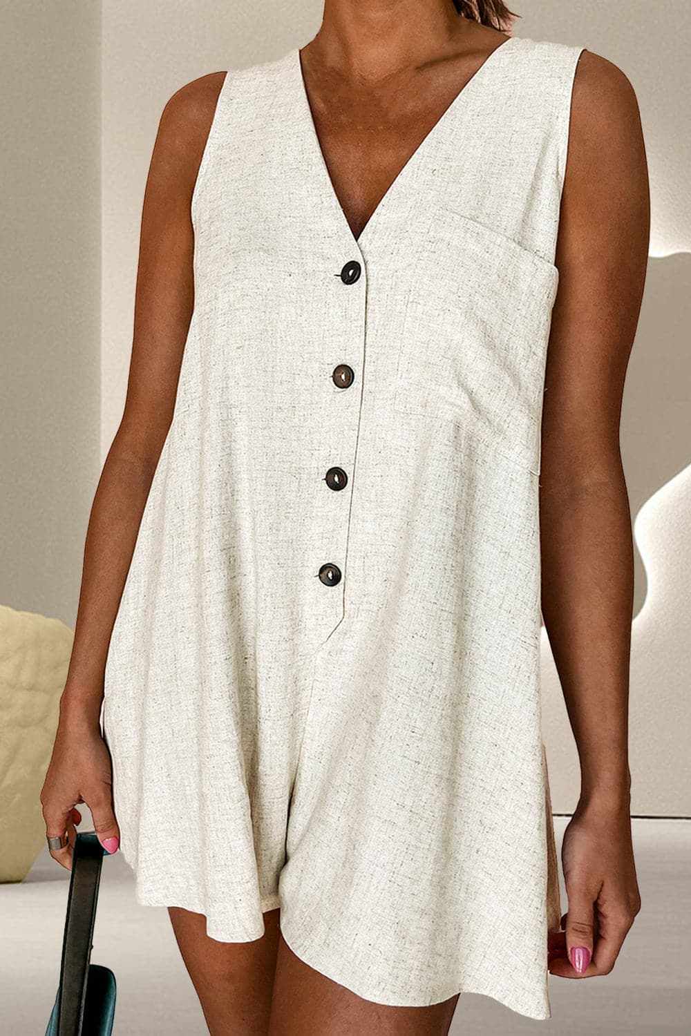 Sheer v-neck sleeveless romper - Love Salve 