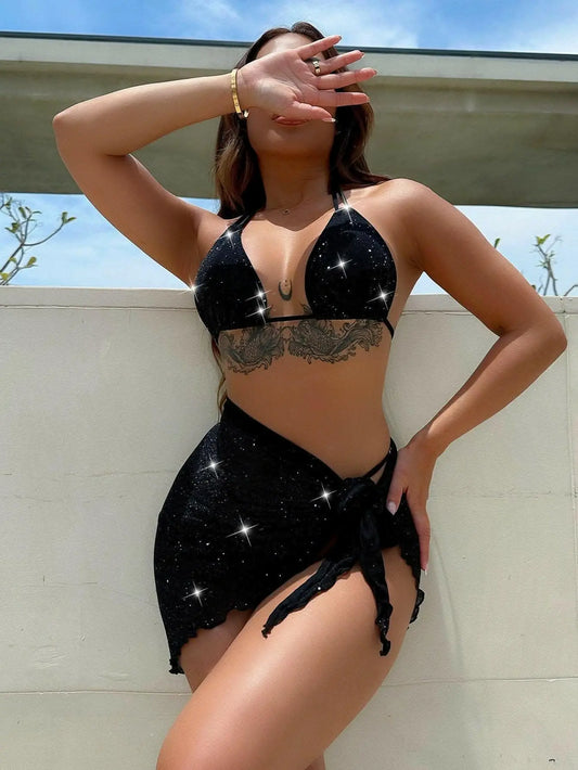 Shimmer Halter Two-Piece Swimwear - Love Salve 