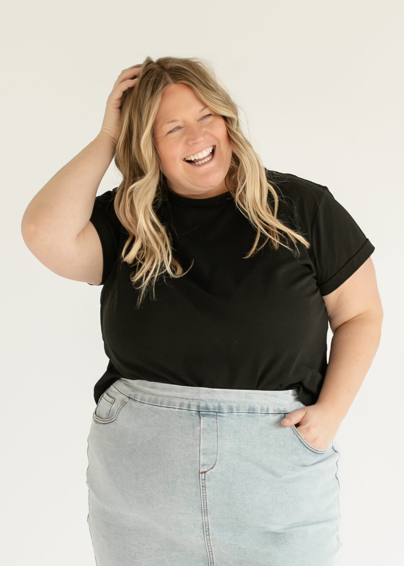 Sandra Light Wash Denim Midi Skirt Inherit Co.