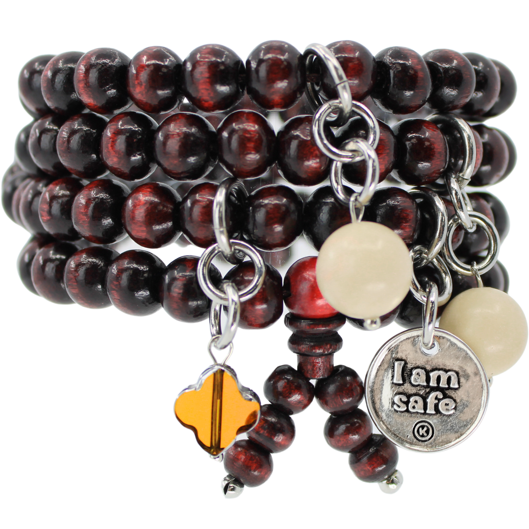 I Am Safe Heart Wood Boho Wrap Bracelet/Necklace Katia Designs