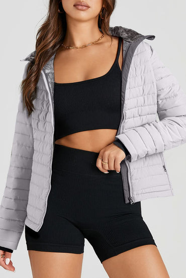 Silvery Solid Color Quilted Zip-up Puffer Jacket - Love Salve 