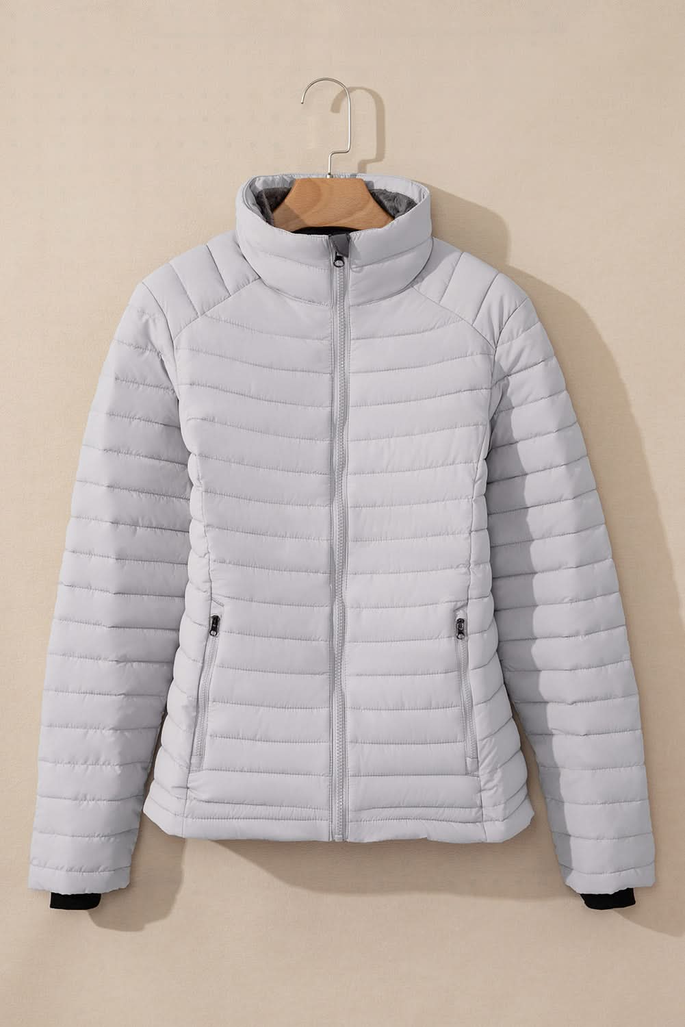 Silvery Solid Color Quilted Zip-up Puffer Jacket - Love Salve 