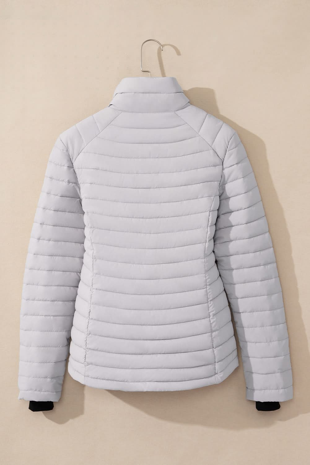 Silvery Solid Color Quilted Zip-up Puffer Jacket - Love Salve 