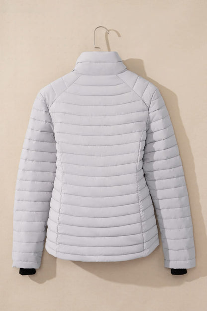 Silvery Solid Color Quilted Zip-up Puffer Jacket - Love Salve 
