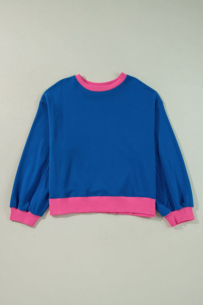 Sky blue color block plus size sweatshirt 