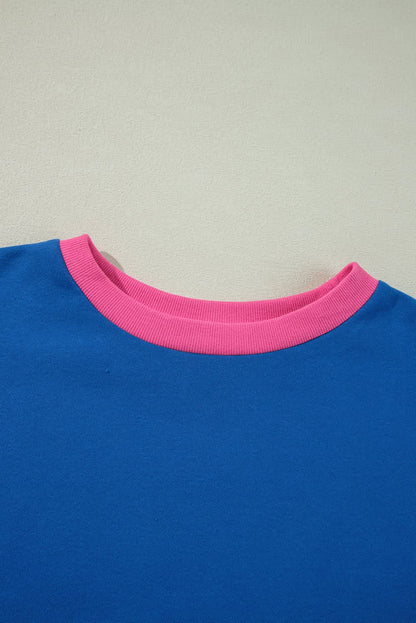 Sky blue color block plus size sweatshirt 