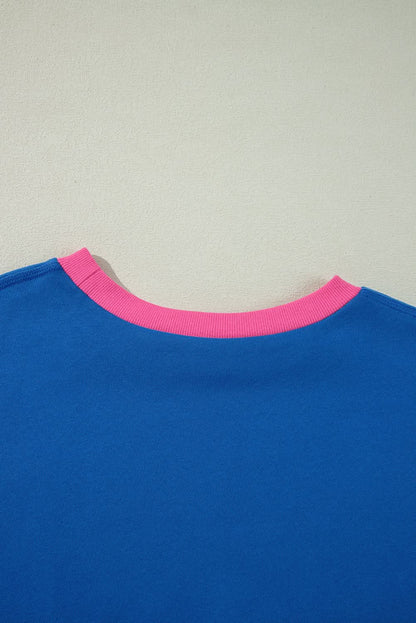 Sky blue color block plus size sweatshirt 