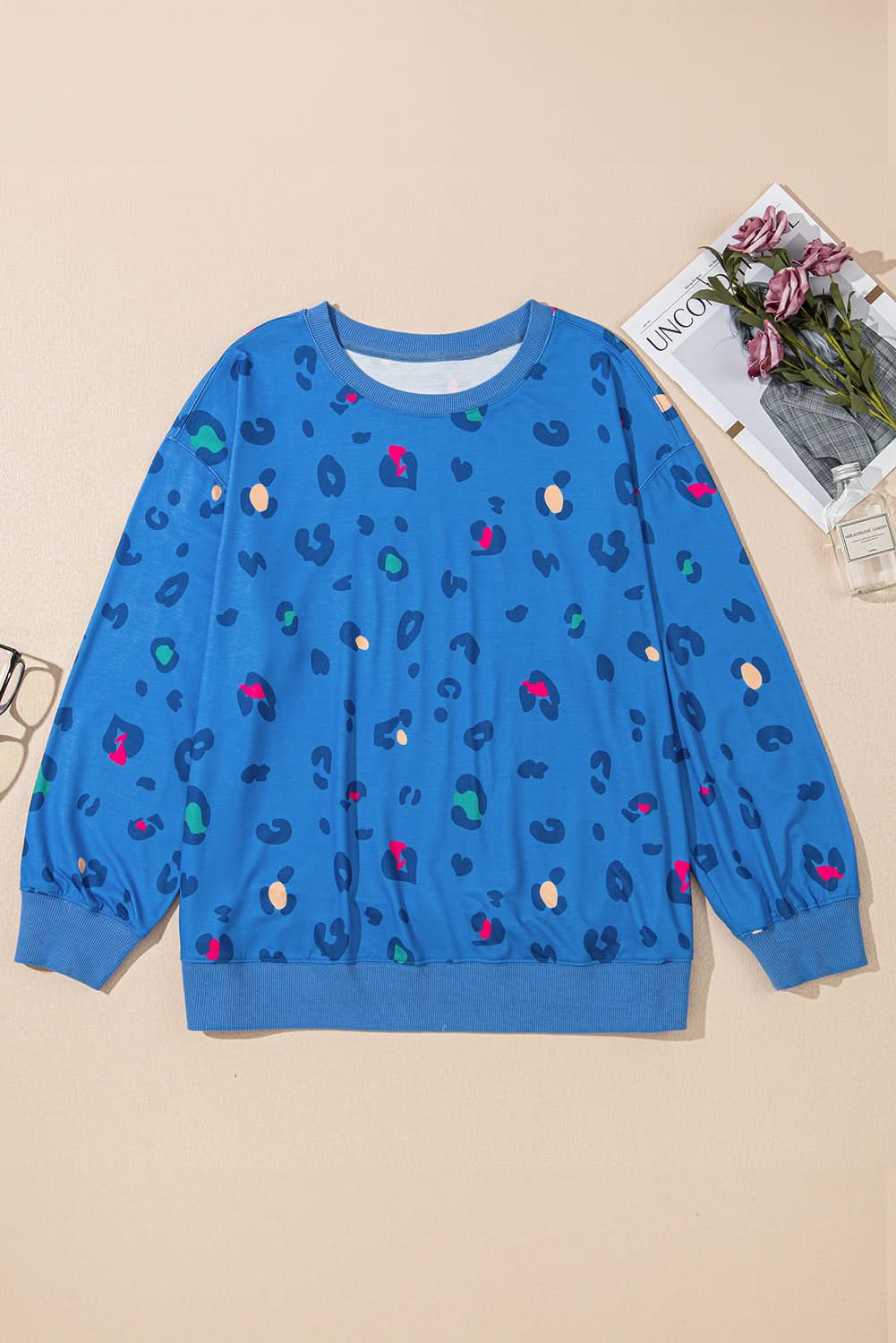 Sky blue leopard print pullover 