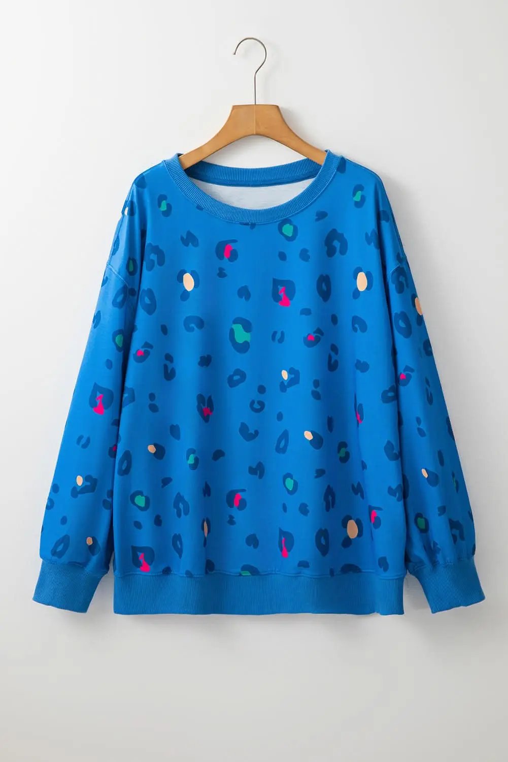 Sky blue leopard print pullover - Love Salve 