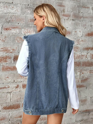Sleeveless denim jacket with raw hem - Love Salve 