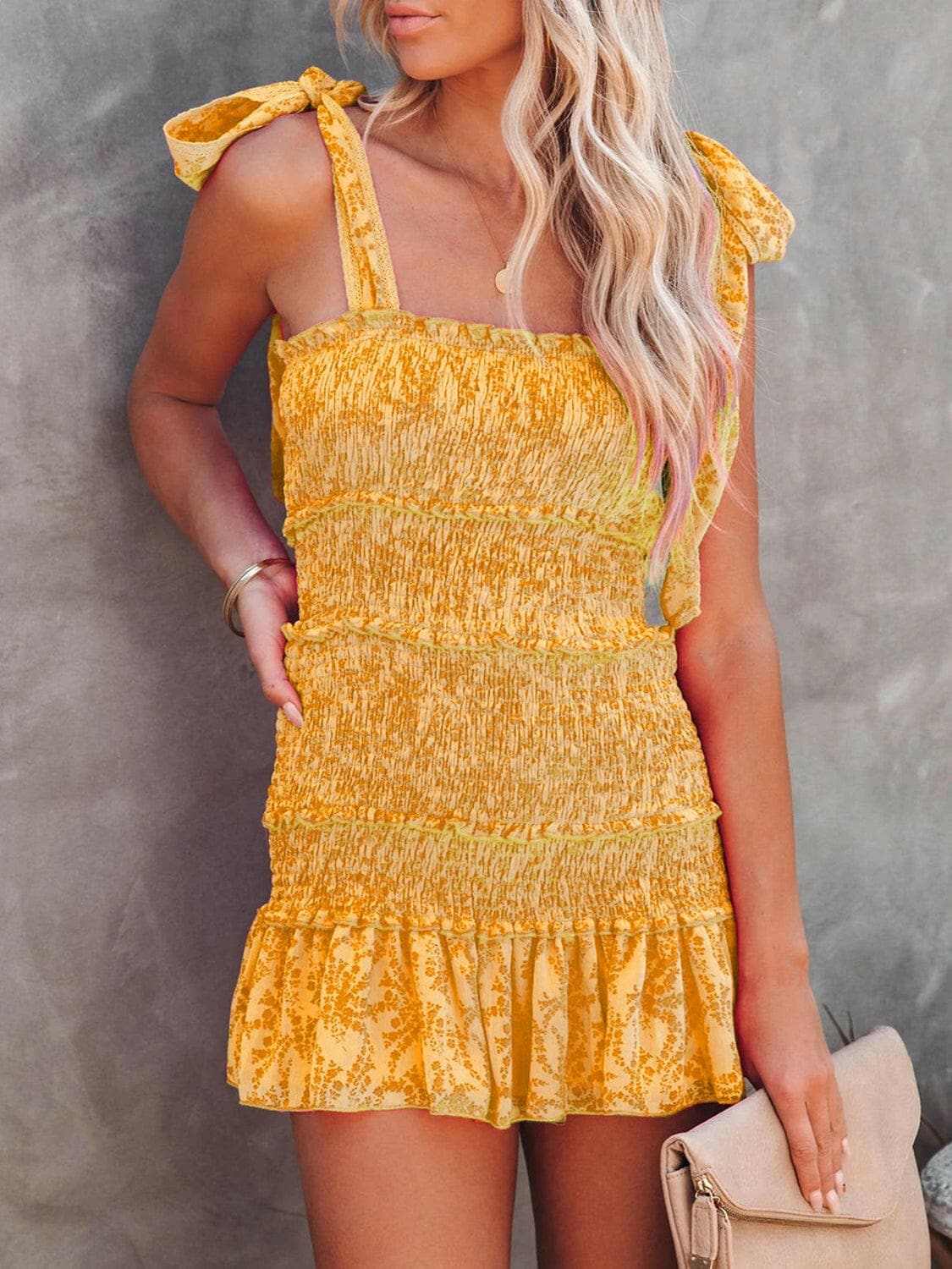 Smocked mini cami dress with straps - Love Salve 